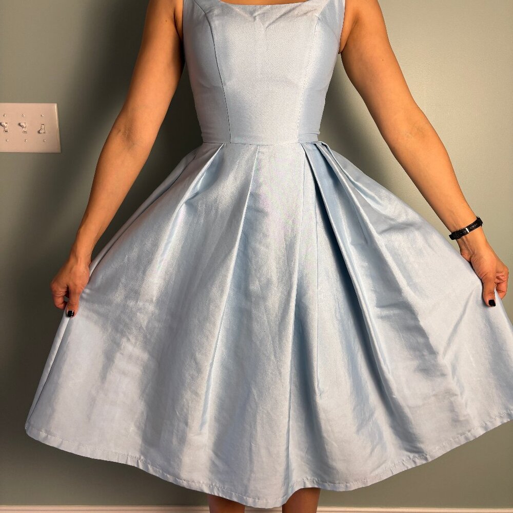 ChiChi London baby blue structured flare dress